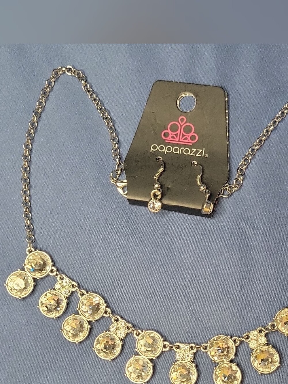 Paparazzi Silver-Tone Sparkling Drop Necklace and Earrings